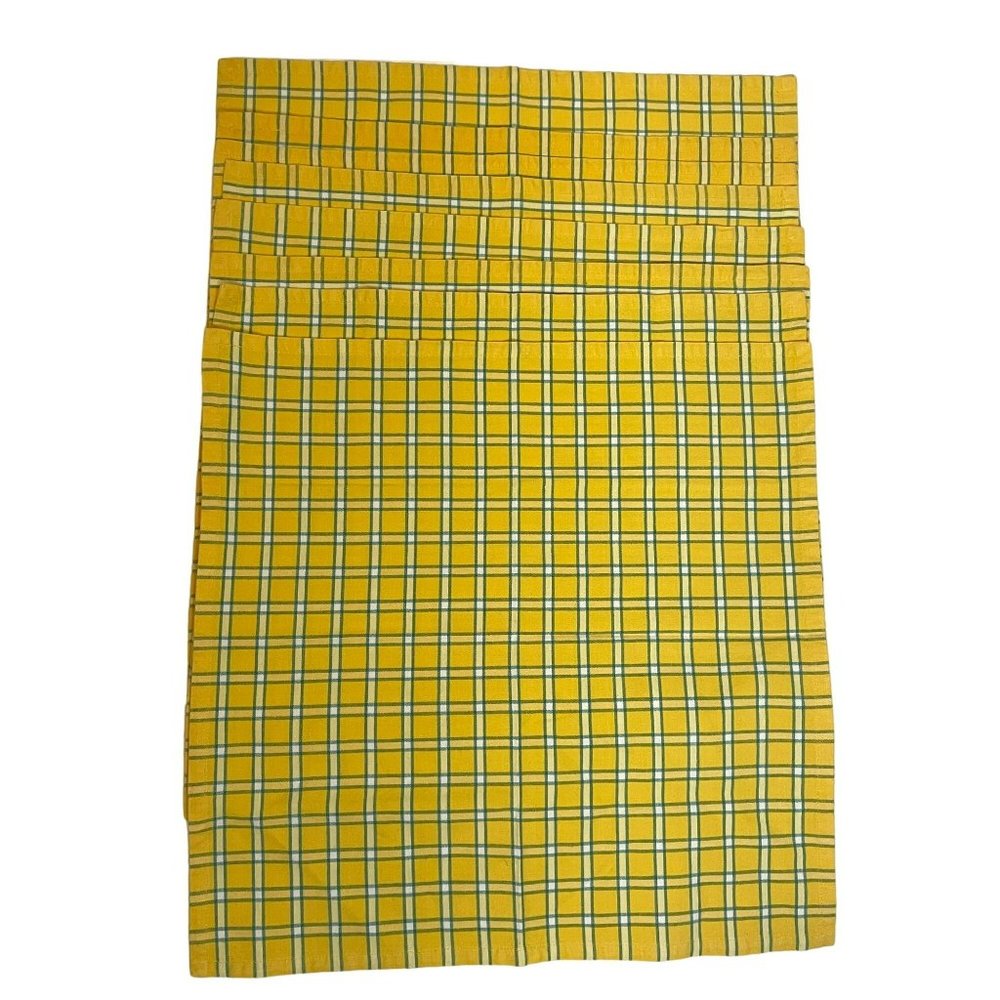 Xochi Placemats 18x18 Square Plaid Cotton Yellow Green Made in India Set of 6